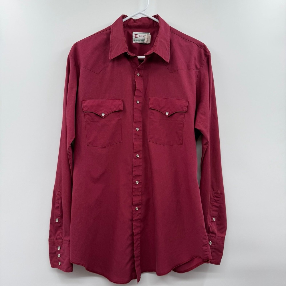 H Bar C Western Button Front Long Sleeve Shirt burgundy size 16-36 Pearl snap